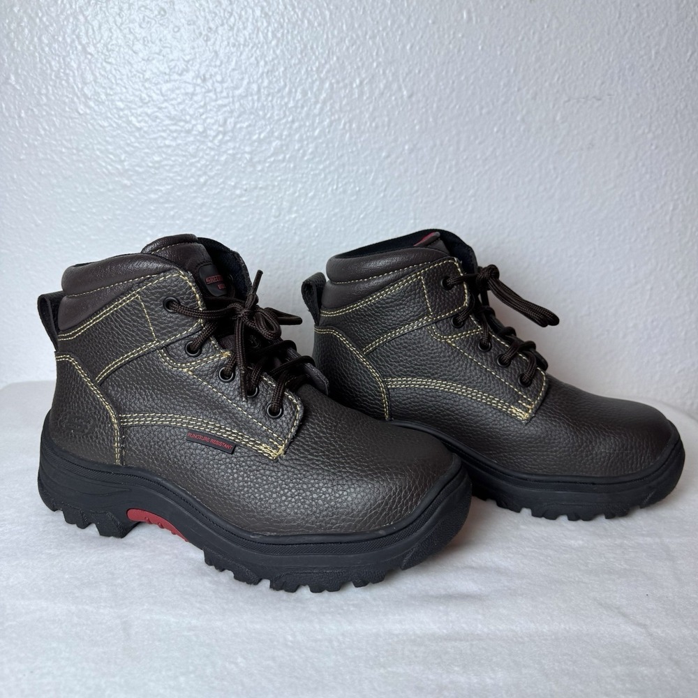Skechers Burgin Tarlac Industrial Steel Toe Work Boots Mens 7 Brown Leather